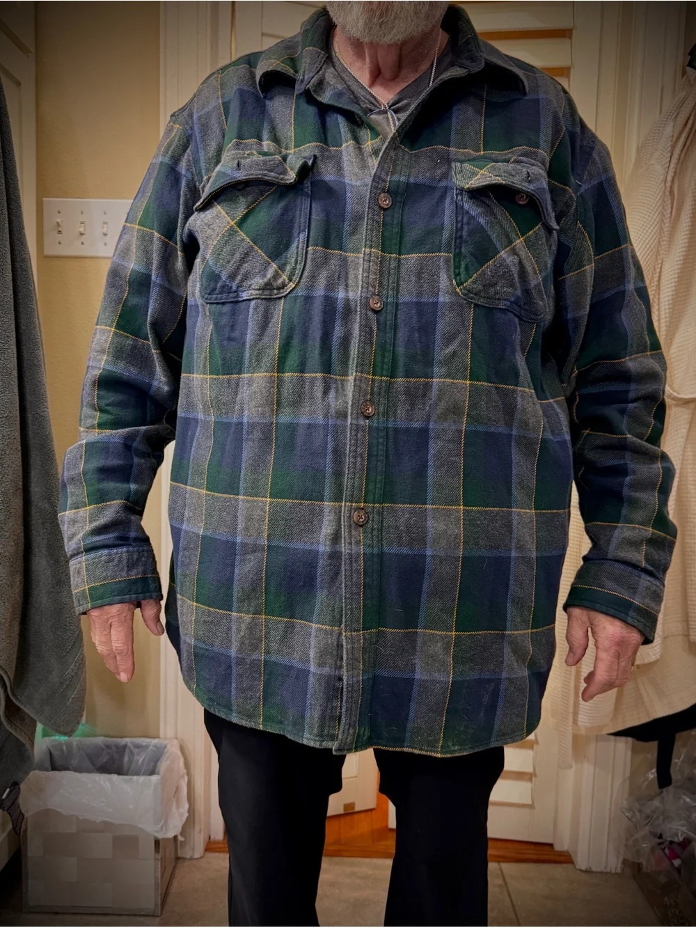 Men's Green & Navy Plaid Flannel Jacket shirt